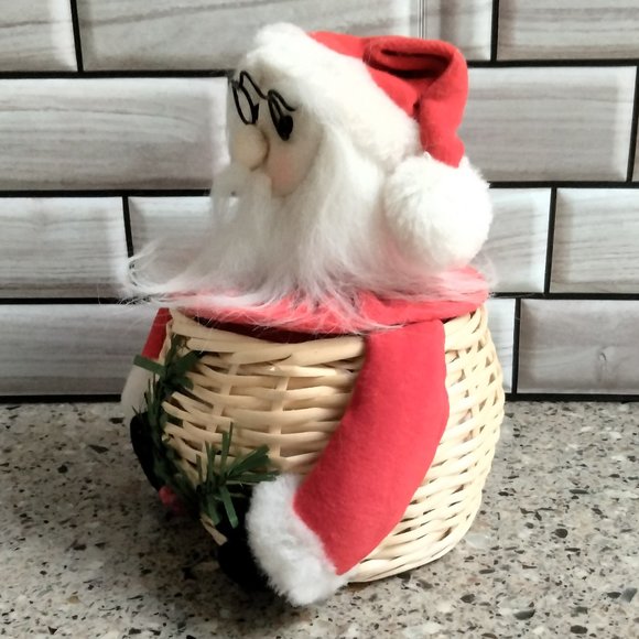 Vintage Fabric & Wicker Santa Basket - Picture 2 of 7